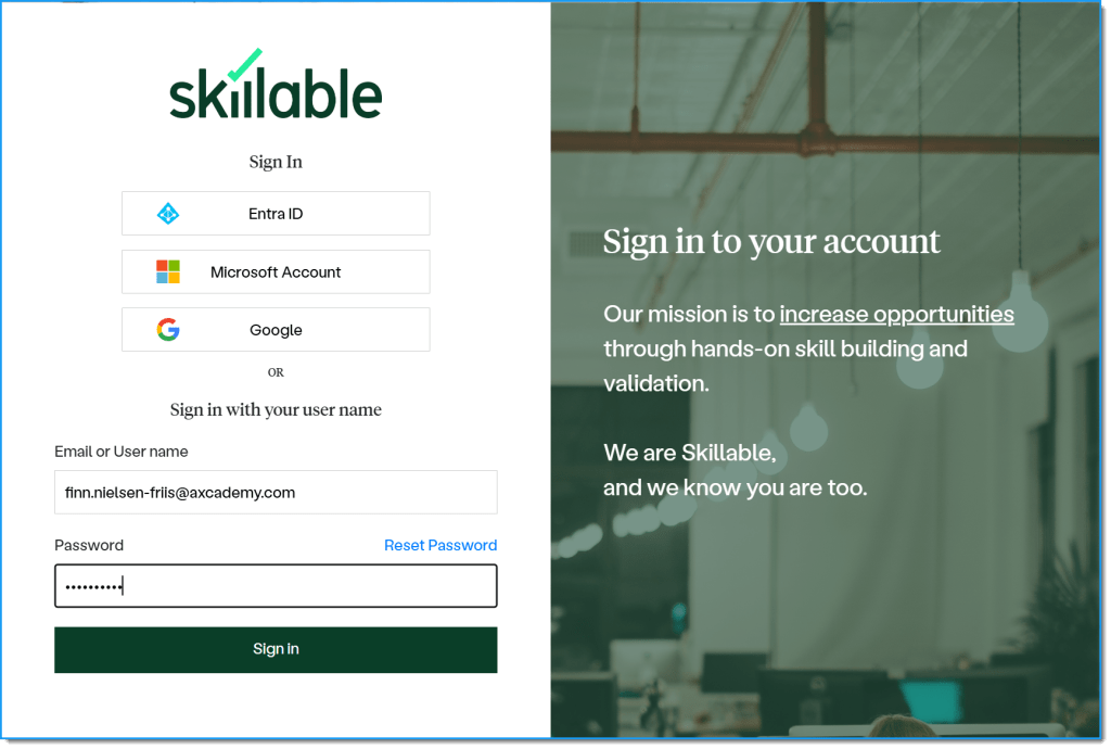 AXcademy-Skillable-Sign-in